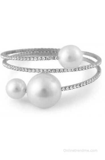 Silver Shoppee Alloy Cubic Zirconia, Pearl Silver Armlet