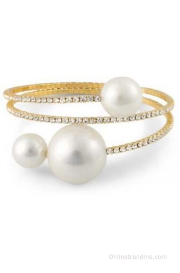 Silver Shoppee Alloy Cubic Zirconia, Pearl Yellow Gold Armlet