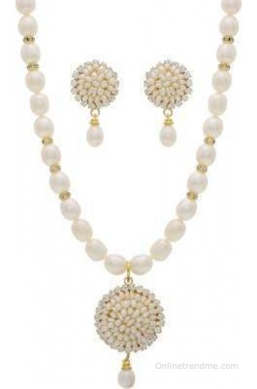 Hyderabad Jewels Fresh Water Pearls Silver Jewel Set
