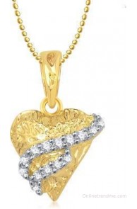 Meenaz Heart To Soul Yellow Gold Cubic Zirconia Alloy Pendant