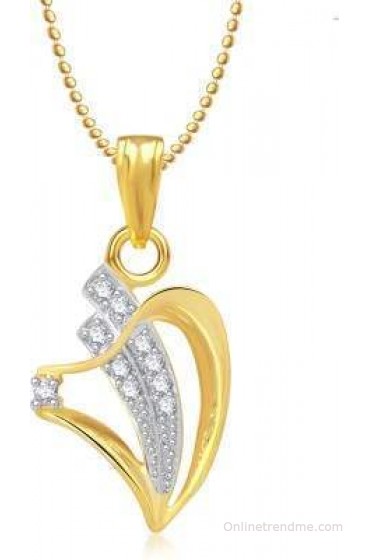 Meenaz Glittering Heart Yellow Gold Cubic Zirconia Alloy Pendant