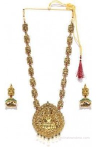 Zaveri Temple Cavred & Pearl Drop Necklace Zinc Jewel Set