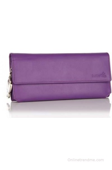 Butterflies Women Casual, Formal Purple Artificial Leather Wallet(5 Card Slots)