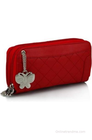 Butterflies Women Casual, Formal Red Artificial Leather Wallet(6 Card Slots)