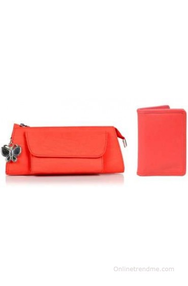 Butterflies Women Casual Red Artificial Leather Wallet(12 Card Slots)